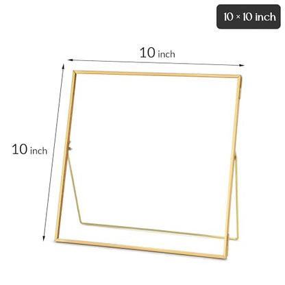 REDHUGO Double Glass Frame for Pressed Flowers, Square, Gold, 10x10 Inches - color: Gold, size: 10L" x 10W"