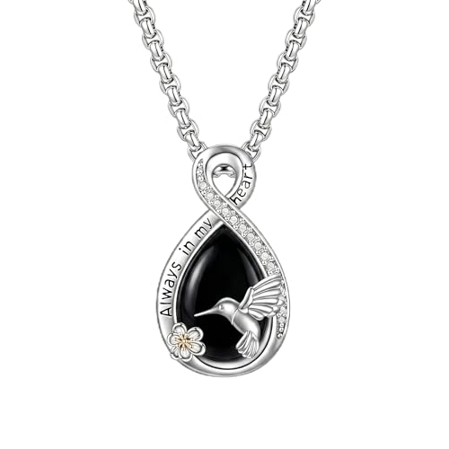 Urn Necklace for Ashes Blue opal Cremation Necklace Keepsake Memory Jewelry for Ashes of Loved Ones Keepsake - style: Hummingbird Black Obsidian