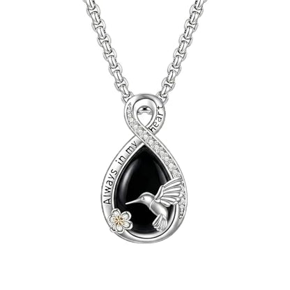 Urn Necklace for Ashes Blue opal Cremation Necklace Keepsake Memory Jewelry for Ashes of Loved Ones Keepsake - style: Hummingbird Black Obsidian