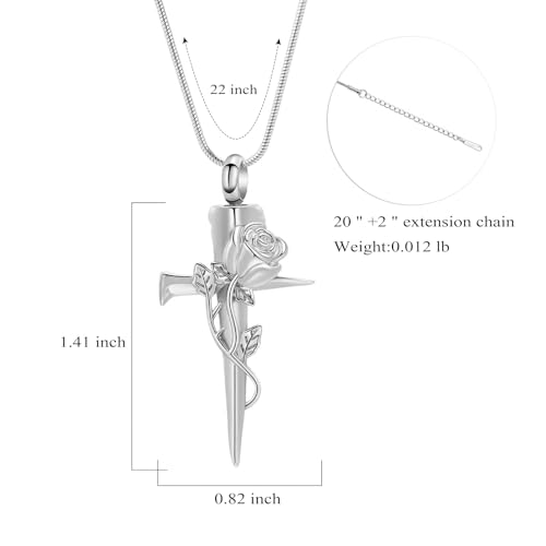 Imrsanl Cremation Jewelry Nail Cross Urn Necklace Pendant - color: Rose Flower-Customize