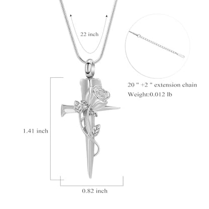 Imrsanl Cremation Jewelry Nail Cross Urn Necklace Pendant - color: Rose Flower-Customize