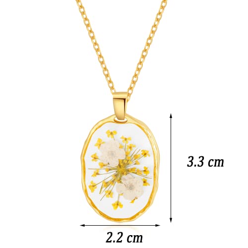 AUNTESIGN Forget-Me-Not and Queen Anne's Lace Pressed Wildflower Necklace | Birth Month Flowers Necklace | Gold/Silver Pressed Flower Jewelry | Mother's Day | Gift For Her - color: Daffodils and Queen Anne's Lace Neckalce(March birth flower)