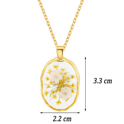 AUNTESIGN Forget-Me-Not and Queen Anne's Lace Pressed Wildflower Necklace | Birth Month Flowers Necklace | Gold/Silver Pressed Flower Jewelry | Mother's Day | Gift For Her - color: Daffodils and Queen Anne's Lace Neckalce(March birth flower)
