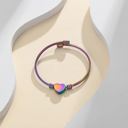 Cremation Jewelry Wing Heart Urn Bracelet for Human Ashes for Women Men Memorial Keepsake Cuff Bangle Bracelet - color: Rainbow