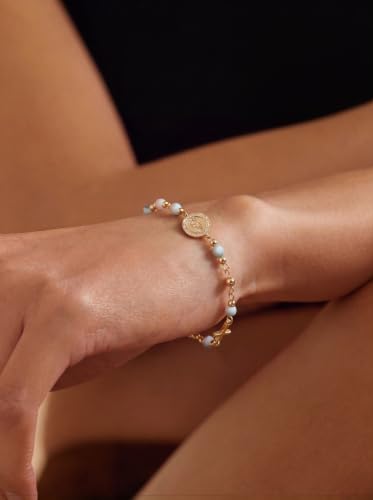 Moodear Cross Bracelet for Women, Dainty Sterling Silver/Gold Plated Gift | Christian Religious Gifts for Teen, Stocking Stuffers, Adjustable Link Bracelets, Sparkling CZ Cross, Non Tarnish Jewelry - color: Virgen's Rosary Cross Bracelet