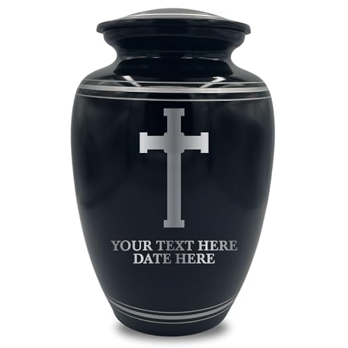 Custom Extra Large Human Cremation Urn Traditional Style Metal Urn For Ashes and Remains- Memorial Cross 4 - Polished Silver Rim - color: Memorial Cross 4, size: Polished Silver Rim