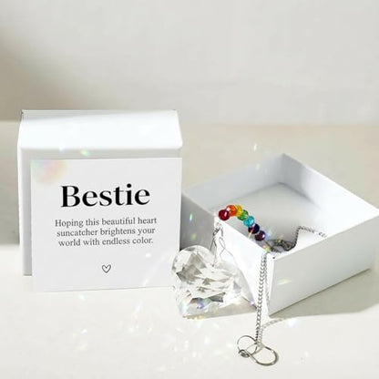 Hegelda Best Friend Bestie Birthday Gifts Crystal Heart Suncatcher Ornament | Christmas Valentines Mothers Day Gifts for Best Friend BFF Woman Ideas Present - color: Bestie