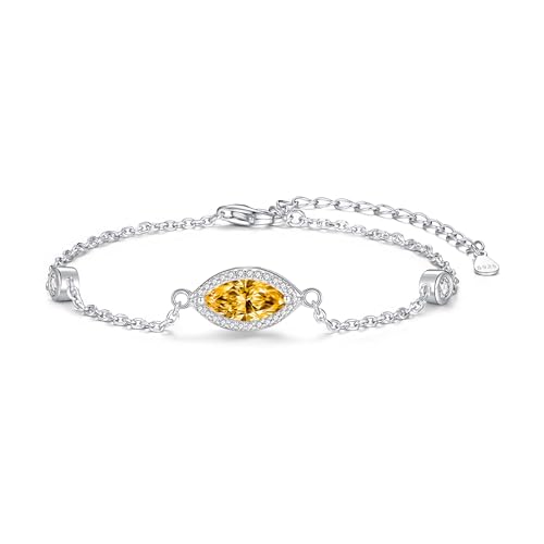 Urn Bracelet for Ashes for Women 925 Sterling Silver - Cremation Paved Oval Cubic Zircon/Opal/Moonstone/Infinity/Heart Rose Flower/Butterfly Memorial Jewelry Keepsake Locket Gifts - style: Citrine