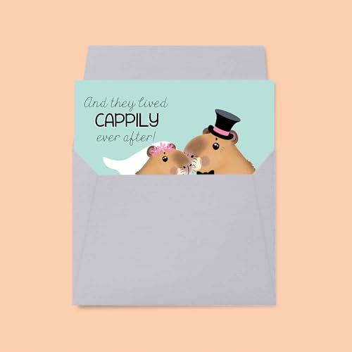 Amanda Creation Capybara Wedding Card, 4x6 Blank Inside with Silver Envelope, Funny Wedding Card for Newlyweds, Cappily Ever After - style: Capybara