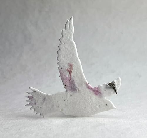 Of The Earth Handmade Paper - Custom Memorial Favors - In Loving Memory Recycled Card 3.5" x 4.875" w/Seed Paper Shapes - Set of 16 (ILM Bird (Ranunculus)) - color: ILM Bird (Ranunculus)