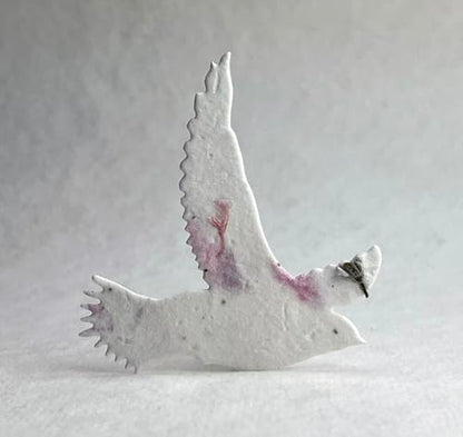 Of The Earth Handmade Paper - Custom Memorial Favors - In Loving Memory Recycled Card 3.5" x 4.875" w/Seed Paper Shapes - Set of 16 (ILM Bird (Ranunculus)) - color: ILM Bird (Ranunculus)