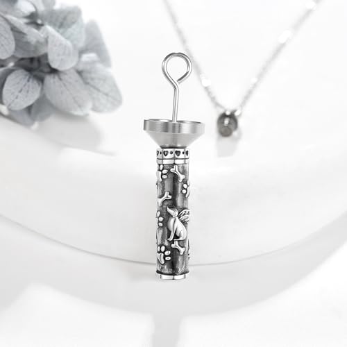 Urn Necklace for Ashes 925 Sterling Silver Cat/Fox/Dog/Opal/Guitar Pet Cremation Memorial Keepsake Jewelry for Ashes for Women - style: dog