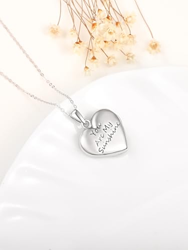TANGPOET Heart Locket Necklace for Women 925 Sterling Silver Photo Locket Holds Two Pictures Inside Memorial Keepsake Jewelry Gifts for Mothers Day Birthday Christmas - style: B01-Sunflower