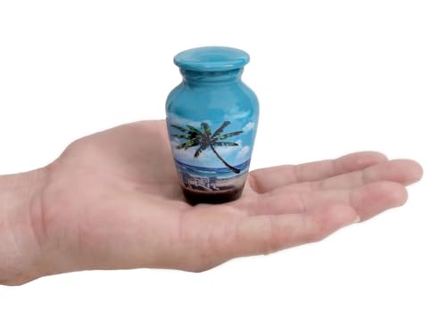 HLC Blue Beach Small Keepsake - Keepsake Urn with 1 Velvet Box Bag-Mini Keepsake Urn - Ashes Urn 3" H x 2.5" W x 2.5" L