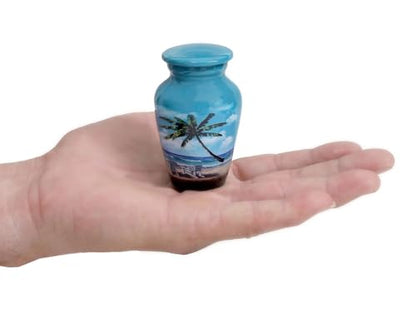HLC Blue Beach Small Keepsake - Keepsake Urn with 1 Velvet Box Bag-Mini Keepsake Urn - Ashes Urn 3" H x 2.5" W x 2.5" L