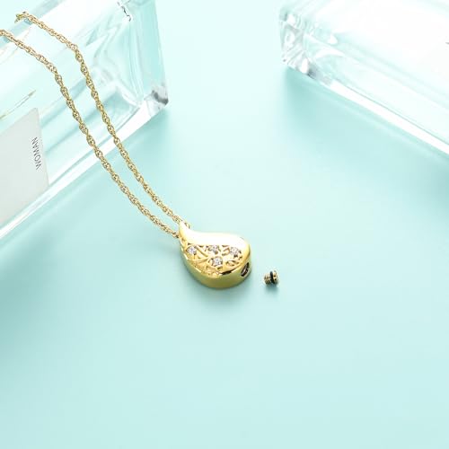 Tree of Life Teardrop Urn Necklace for Ashes Teardrop Crystal Cremation Jewelry Celtic knot Ashes Pendant Stainless Steel Keepsake Memorial Jewelry for Women Men - color: Gold