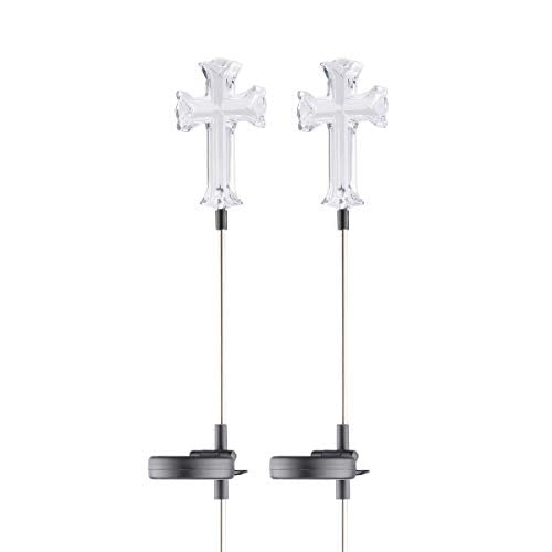 Alpine Corporation 34" Tall Outdoor Solar Powered Cross Pathway Light Stakes (Set of 2) - style: Cross
