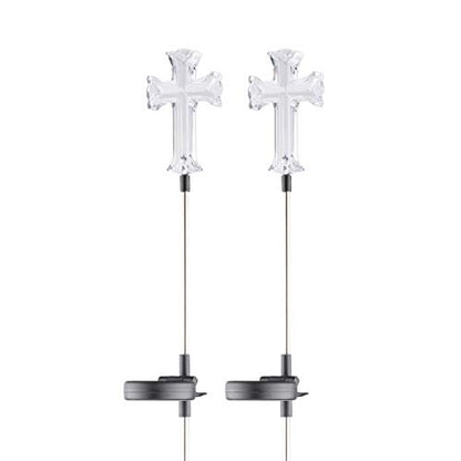 Alpine Corporation 34" Tall Outdoor Solar Powered Cross Pathway Light Stakes (Set of 2) - style: Cross