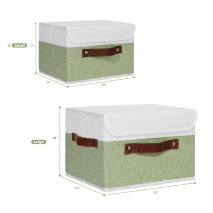 ANMINY Fabric Storage Box Bins with Lids, Green White, 10"x8"x7" - color: Green White, size: Small (Pack of 1)