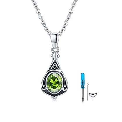 Urn Necklace for Ashes Cremation Jewelry 925 Sterling Silver Ashes Pendant Necklace Memorial Jewelry Gifts for Women Men Girls Boys - style: Celtic-August-Peridot