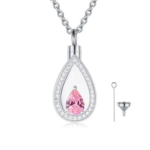 925 Sterling Silver Cremation Jewelry for Ashes Urn Necklace Memorial Teardrop Ashes Keepsake Urns Pendant Necklace for urn Necklaces Ashes Jewelry Gifts - color: Oct.