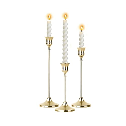 1 Sets Candle Holder Gold Candlestick Holders -Vintage Modern Metal Taper Candle Holders, Decorative Centerpiece for Table Mantel, Wedding Kitchen Home Decor, Wedding Gift,3Pcs - color: Gold, size: 3pcs