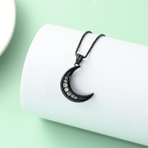 Yinplsmemory Cremation Jewelry Crescent Moon Urn Ashes Necklace for Women Men Memorial Human Pet Ashes Holder Pendant Necklace - color: Black