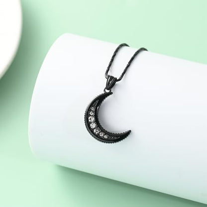 Yinplsmemory Cremation Jewelry Crescent Moon Urn Ashes Necklace for Women Men Memorial Human Pet Ashes Holder Pendant Necklace - color: Black