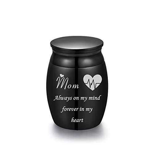 Mini Stainless Steel Decorative Cremation Keepsake Urns for Ashes 1.57 Inch High Small Funeral Urns Memorial Ashes Holder Share with Familiy Members-Black Color - style: Mom