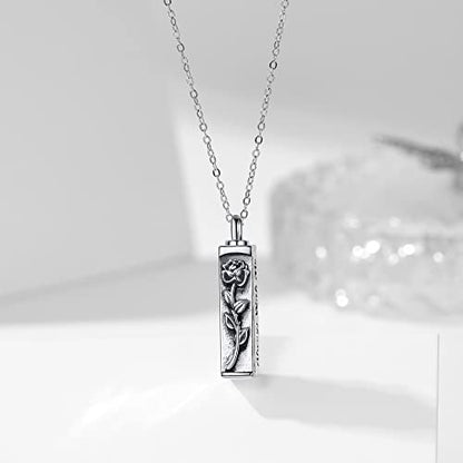 Sterling Silver Flower Tree Life Cremation Urn Necklace for Women - color: Bar *Rose