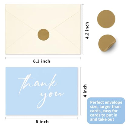 AZAZA Baby Shower Thank You Cards Boy Thank You Cards with Envelopes, 4x6 Baby Thank You Cards for Baby Gift Sets, 50 Blue Thank You Cards Wedding Bridal Shower Thank You Notes (Baby Blue) - color: baby blue thankyou, size: 50pcs