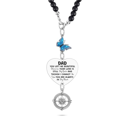 Heigebi Memorial Gifts for Loss of Dad Memorial Car Charm Mirror Hanging Accessories in Memory of Daddy Remembrance Keepsake for Daughter Son Loss of Father Sympathy Rearview Mirror Hanging Pendant