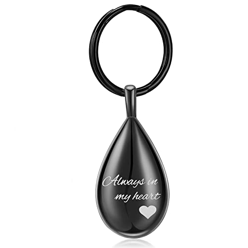 Yinplsmemory Cremation Keychain for Ashes Always In My Heart Urn Locket Cremation Jewelry Teardrop Memorial Keepsake Keychain - color: Black