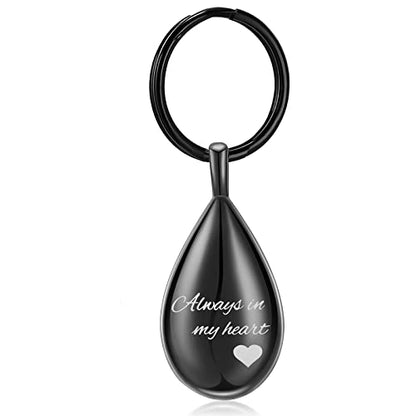 Yinplsmemory Cremation Keychain for Ashes Always In My Heart Urn Locket Cremation Jewelry Teardrop Memorial Keepsake Keychain - color: Black