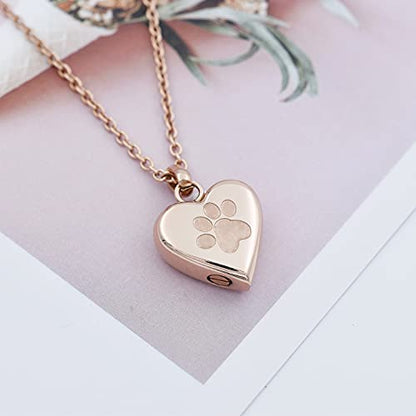 Pet Urn Necklace Heart Memorial Urn Pendant Dog Cat Keepsake Funeral Jewelry 316L Stainess Steel Paw Print Cremation Jewelry - color: Rose Gold One Paw