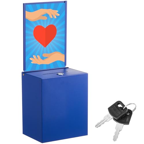 Metal Donation Box for Fundraising,Basic,Blue - color: Blue, style: Basic