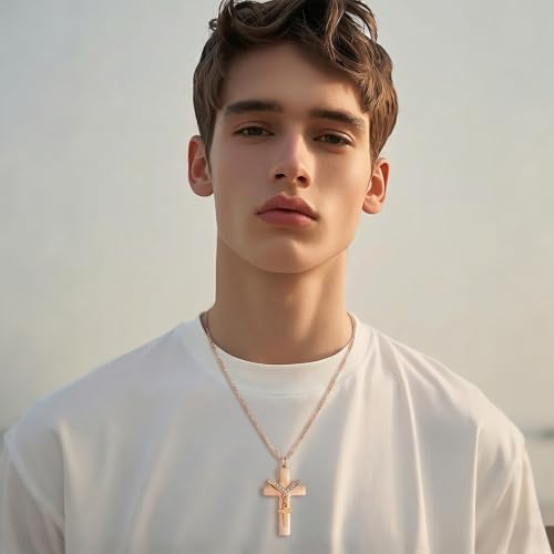 Cross Urn Necklace for Ashes Cremation Jewelry with Mini Keepsake Engraved Memorial Ash Pendant for Loved Ones Sympathy Gift - With Me Always - color: Rose Gold-With Me Always