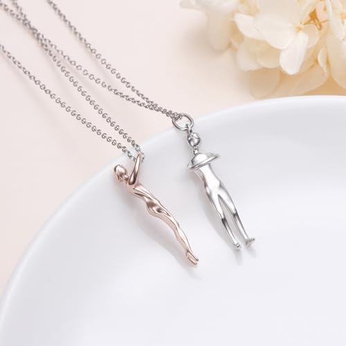 FLYOW S925 Sterling Silver Best Friend Couple Pendant Friendship Sun Moon Lotus Yin Yang Matching Bff Necklace for Women Jewelry - style: Hug Cut Facet-rose gold