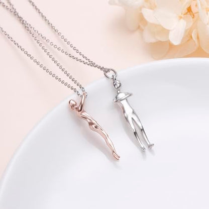 FLYOW S925 Sterling Silver Best Friend Couple Pendant Friendship Sun Moon Lotus Yin Yang Matching Bff Necklace for Women Jewelry - style: Hug Cut Facet-rose gold