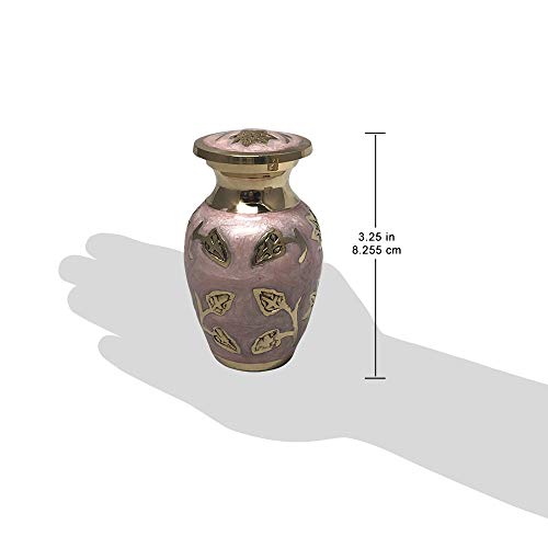 Pink Garden Brass Keepsake Cremation Urn | Unique Brass Funeral Urn with Gold & Pink Enamel Details | Keepsake - size: Keepsake