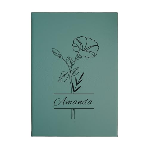 Daphne’s Curations Engraved Birth Flower Journal – Personalized Vegan Leather Notebook with Name – 112 Page Minimal Gift - color: Birth Flower Engraved