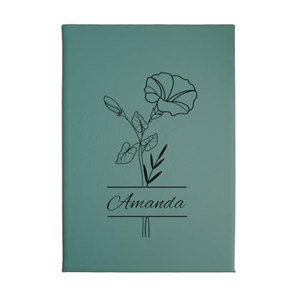 Daphne’s Curations Engraved Birth Flower Journal – Personalized Vegan Leather Notebook with Name – 112 Page Minimal Gift - color: Birth Flower Engraved