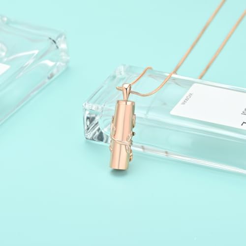 Cylinder Urn Necklace for Ashes Roseflower Cremation Jewelry Urn Ashes Necklace for Women Men Memorial Keepsake Necklace of Loved One - color: Rosegold