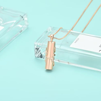 Cylinder Urn Necklace for Ashes Roseflower Cremation Jewelry Urn Ashes Necklace for Women Men Memorial Keepsake Necklace of Loved One - color: Rosegold