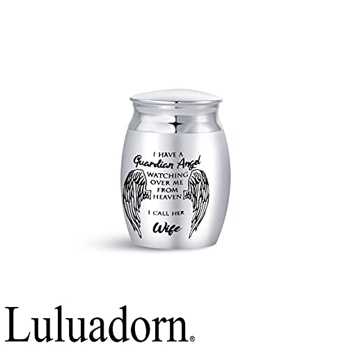 Women Mini Cremation Urn for Ashes Wife Guardian Angel Watching Over Me from Heaven I Call Her Wife Stainless Steel Keepsake Holder - size: Wife
