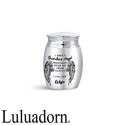 Women Mini Cremation Urn for Ashes Wife Guardian Angel Watching Over Me from Heaven I Call Her Wife Stainless Steel Keepsake Holder - size: Wife