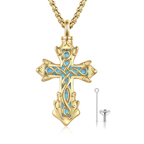 925 Sterling Silver Celtic Cross Urn Necklace for Ashes - color: gold-f