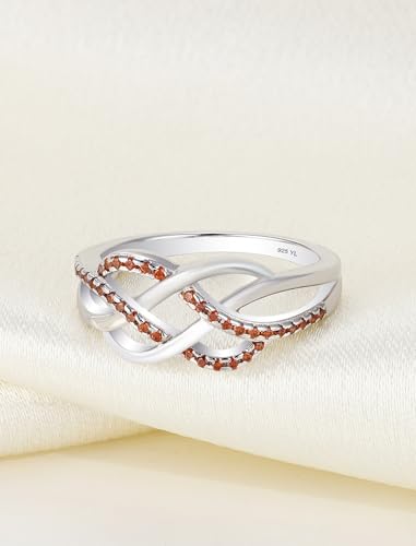 YL Celtic Knot Rings 925 Sterling Silver Twisted Knot Ring Birthstone Infinity Statement Jewelry for Women-size5 - color: 01-garnet-Jan