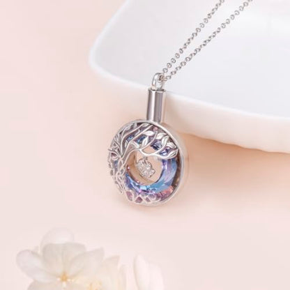 DAOCHONG Pet Paw Print Tree of Life Urn Necklace for Dog Cat Ashes Memorial | Sterling Silver Pet Cremation Pendant | Paw Print Keepsake | Memorial for Pet Loss - style: Purple Paw Print Urn Necklaces