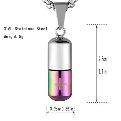 STWTR Stainless Steel Cylindrical Souvenir Capsule Pill Pendant Necklace, Cremated Ashes Pill Container Necklace - color: Purple